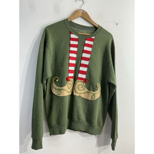 Womans Fruit Of The Loom Long Sleeve Pullover Christmas Sweatshirt Medium Green